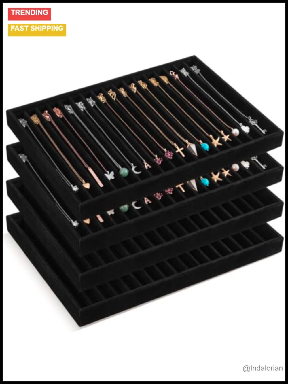 Velvet Jewelry Organizer Trays Stackable Display Set with Removable Dividers